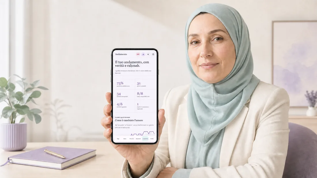 Schermata andamento dell'app Cuore Puro con statistiche del percorso