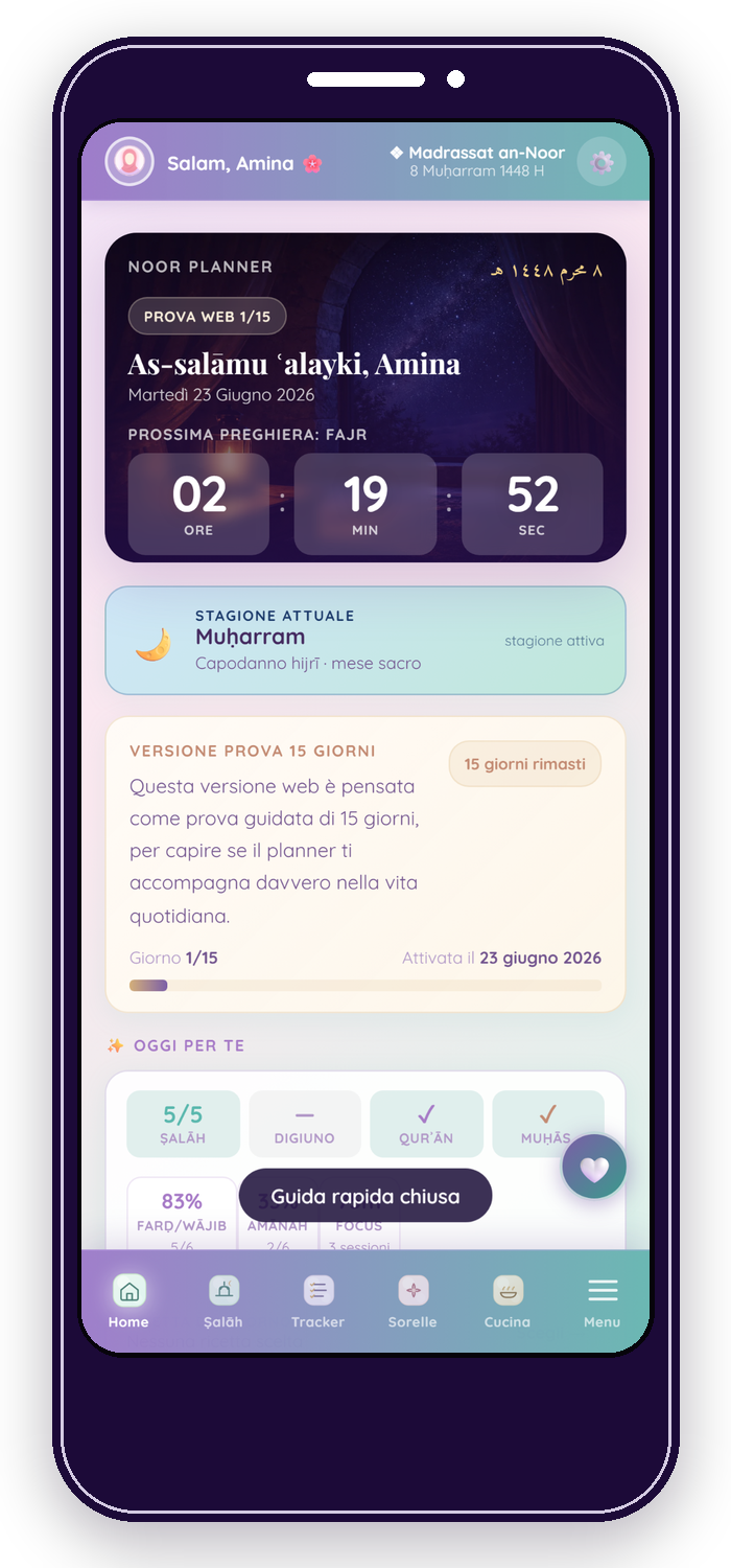 Dashboard quotidiana di Noor Planner