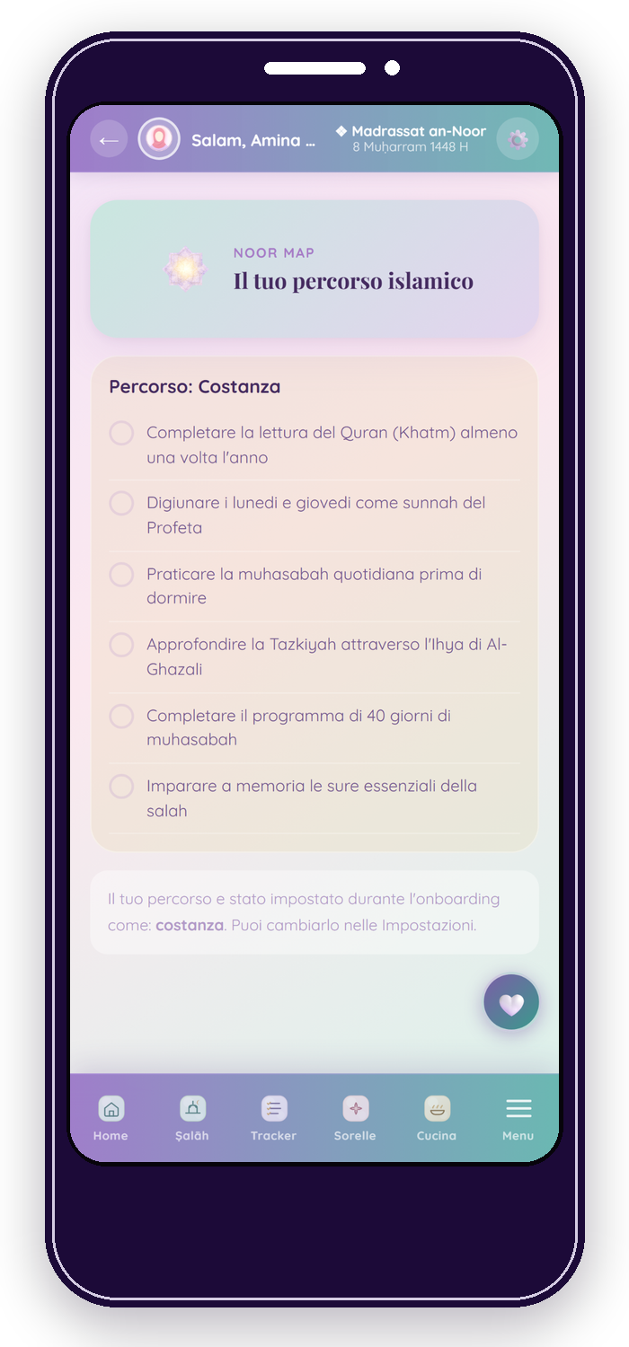 Noor Map con percorsi di crescita spirituale in Noor Planner