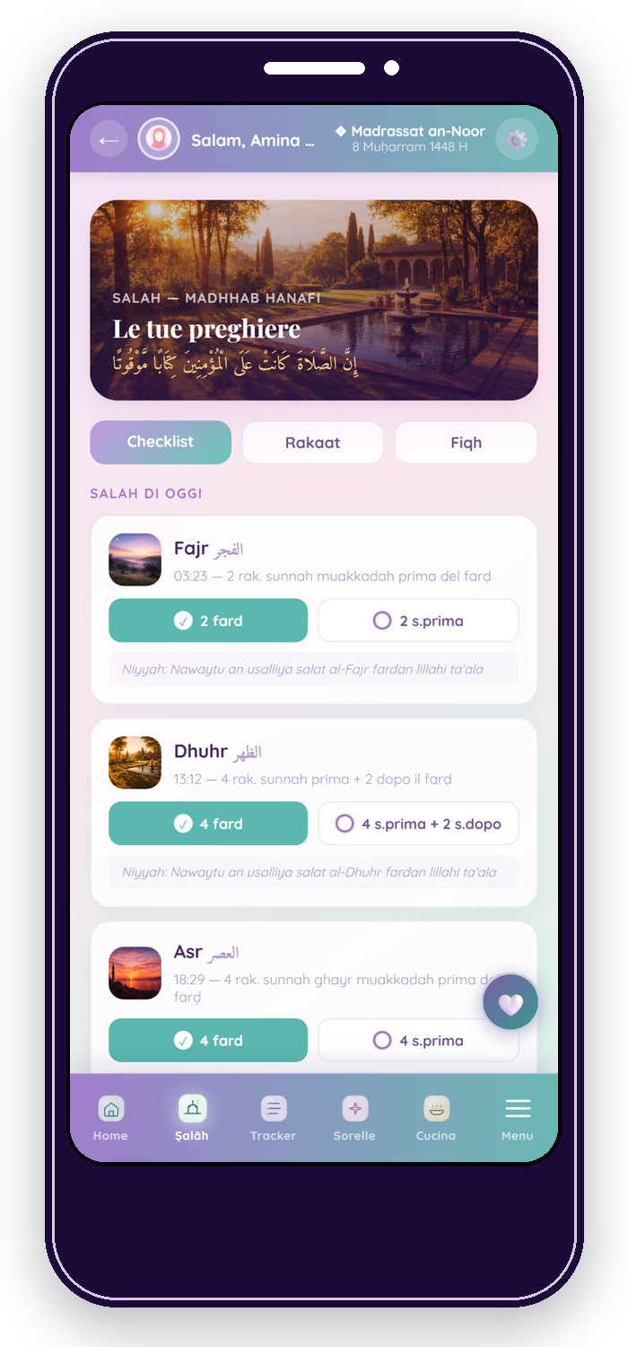 Orari ṣalāh e tracking preghiere in Noor Planner