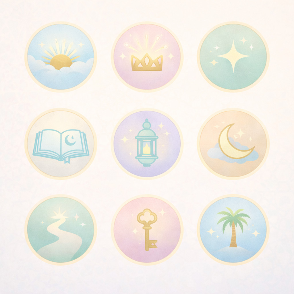 Set di badge illustrati in stile Madrassat an-Noor