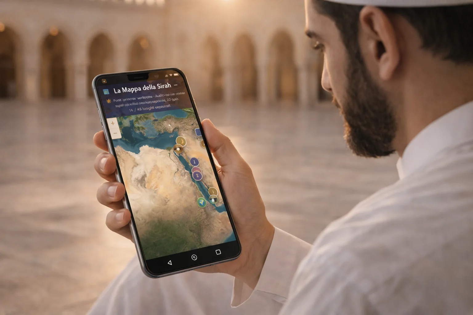 Consultazione della mappa interattiva della Sīrah su smartphone