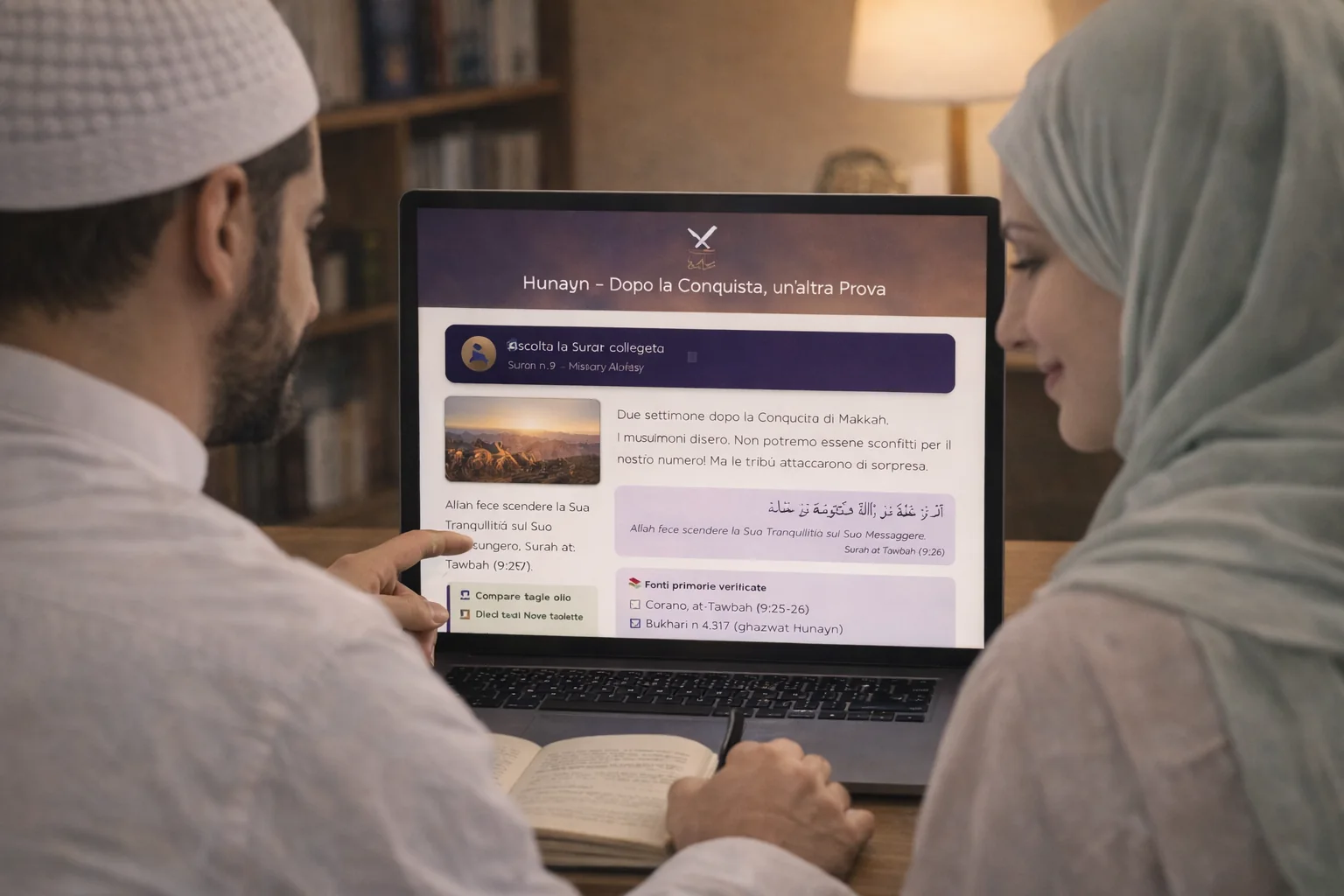 Famiglia che usa la Mappa della Sīrah durante lo studio