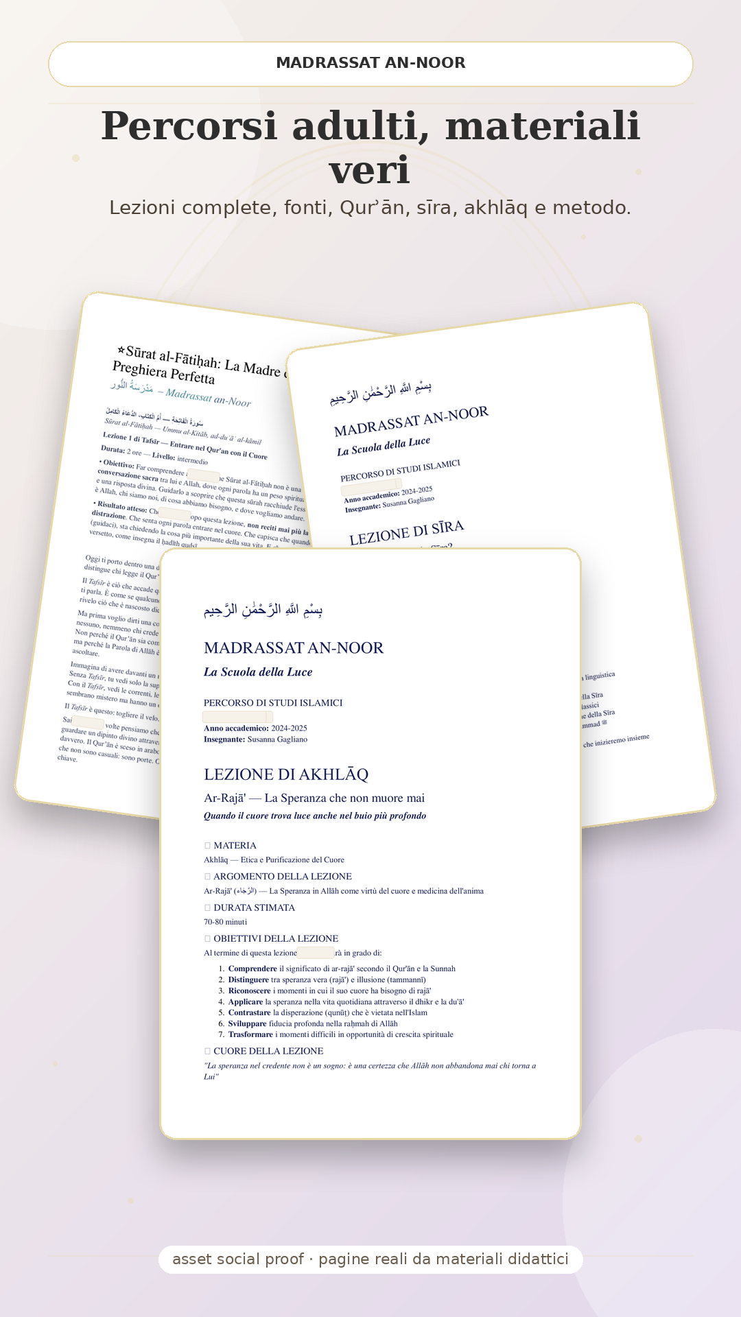 Esempi reali di materiali del percorso di studi islamici online