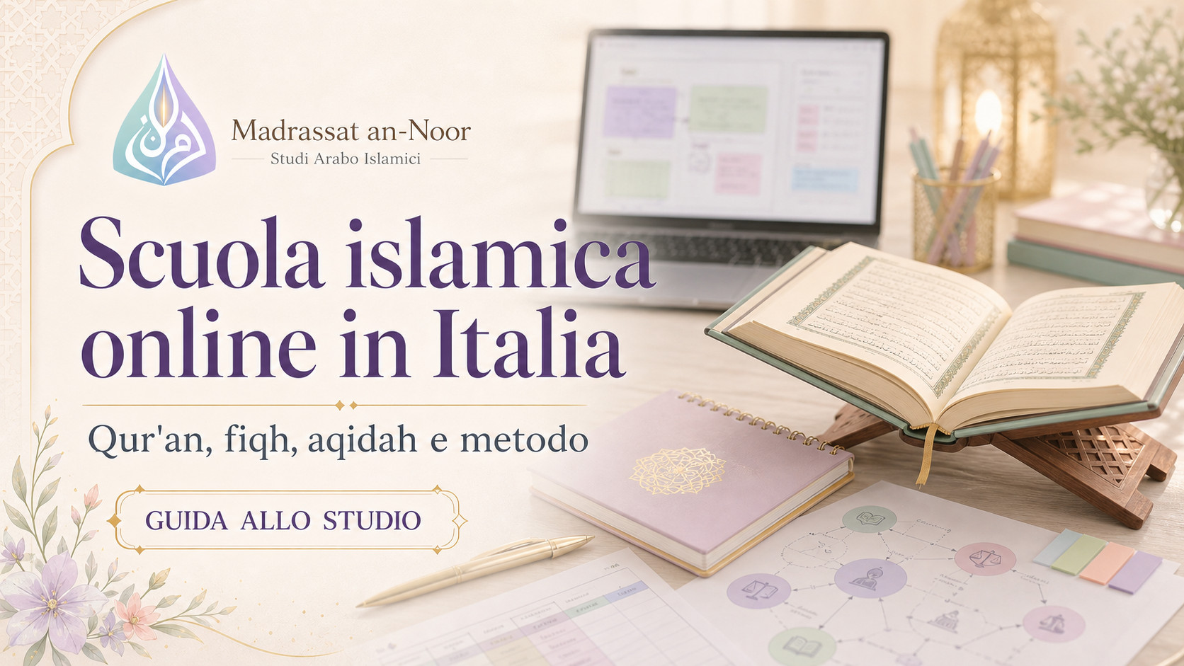 Copertina MaN: scuola di studi islamici online in italiano con Qur’an, fiqh, aqidah e metodo